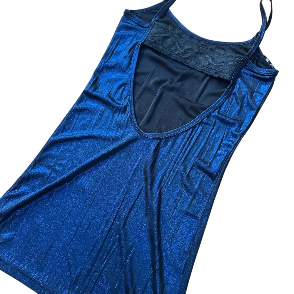 BKE Boutique Tank Dress Camisole Shimmering Midnight Blue Size M in EUC